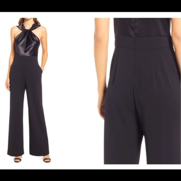 ELIZA J Satin and Crepe  Formal / Semi-Formal Jumpsuit in Black: Sz 4 - Picture 1 of 6
